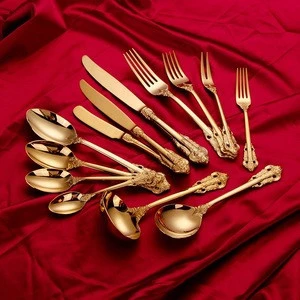 18/10 stainless steel cutlery set golden luxury elegant flatware spoons forks and knives for events