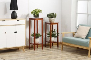 2 Tier Bamboo Indoor Flower Stand Plant Pot Shelf Planter Holder