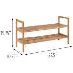 2-Tier Small Stackable Bamboo Wooden Entryway Hallway Bedroom Closet Standing Shoe Organizer Rack Shelf