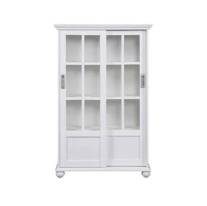 2016 modern teak wood bookcase with glass doors model
