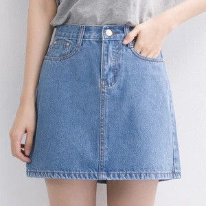 2018 Yi Wu Custom Design Casual Summer Short Mini Light Blue Slim Women Denim short Overalls Skirt