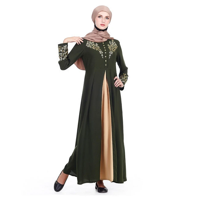 2020 Hot Sale Womens Demure Elegant Muslim Dress Long Sleeve Islamic Clothing