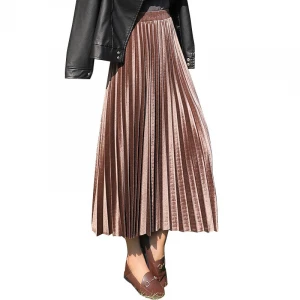 2021 Wholesale Velvet Skirt Women Plus Size Latest Fashion Velour Long Dress Girls High Waist Elastic Maxi Pleated Skirt