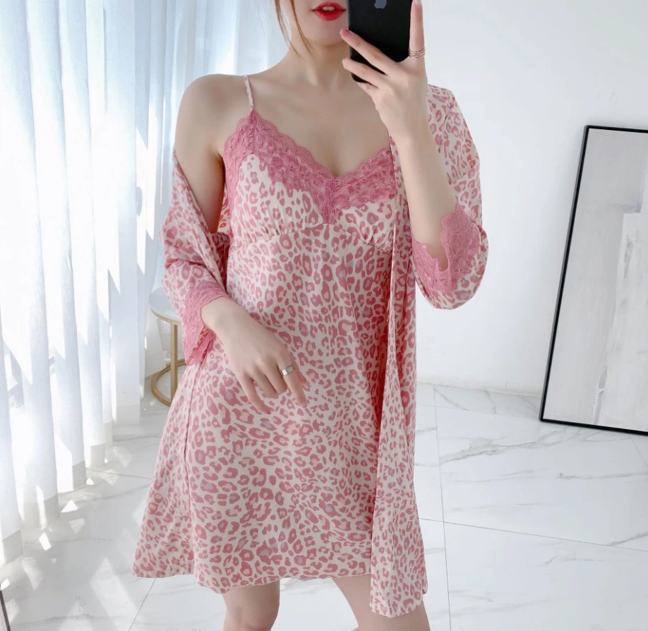 2021 yiwu supplier two-piece leopard-print light summer dress for home wear sexy harness pajamas suit
