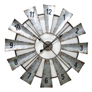 23.6&quot; Farmhouse Windmill Metal Round Vintage Galvanized Wall Clock