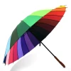 24 ribs rainbow umbrella high quality chromatic wooden  straight umbrella