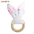 2.68inch Teether Baby Rattle Teething Toy Bunny Ear Wooden teether with Crinkle Material to chew handmade Teether Toys for baby