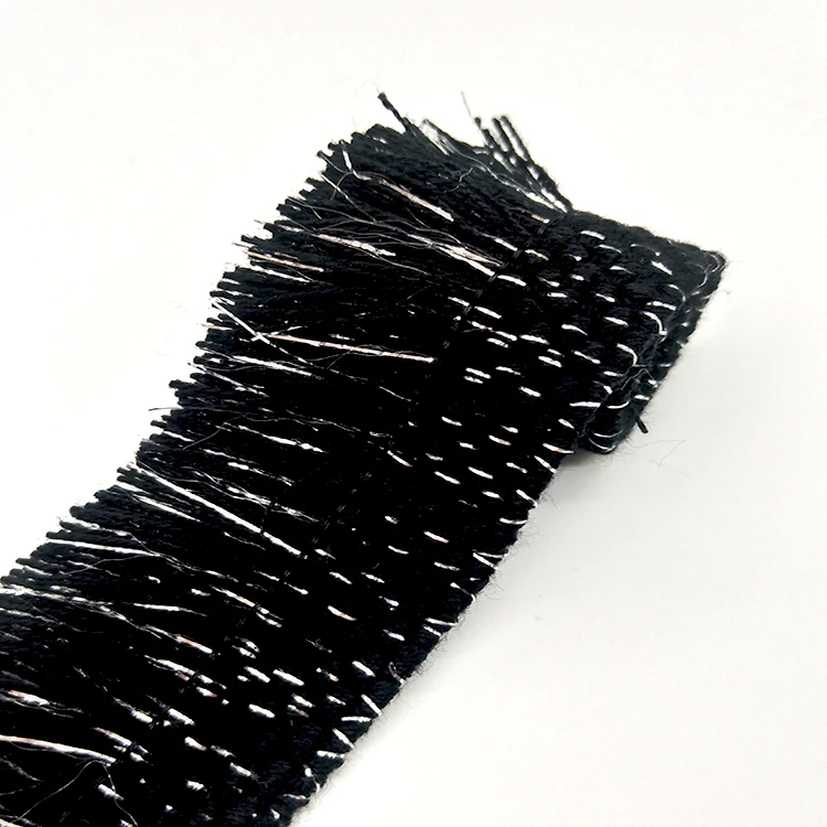 30mm Black Silver Line Material Polyester Cotton Tassel Fringe Lace Trim Custom Tassel Trim