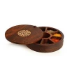 4 Spices Wooden Handmade Carved Round Storage box organizer For Home Table Kitchen Accessories