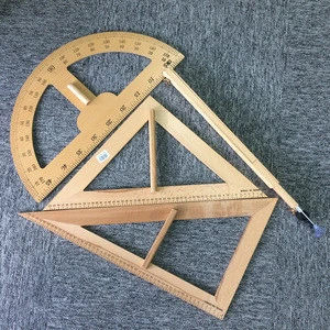 4pcs School Board Wood Teaching Geometry Math Ruler Set Education Tool Triangle Compasses Protractor Miter Framing Measurement