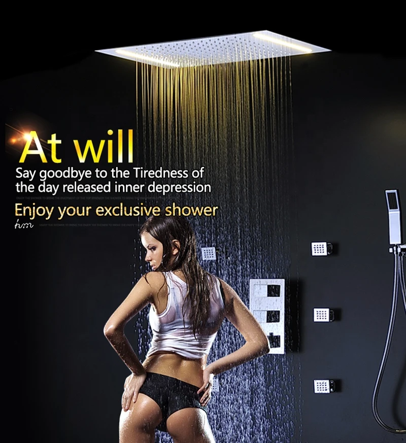 6 PCS Massage Shower Body Jets LED Shower Panel Thermostatic Shower Head Set Mixer Faucet Valving Bathroom Accessories Names T