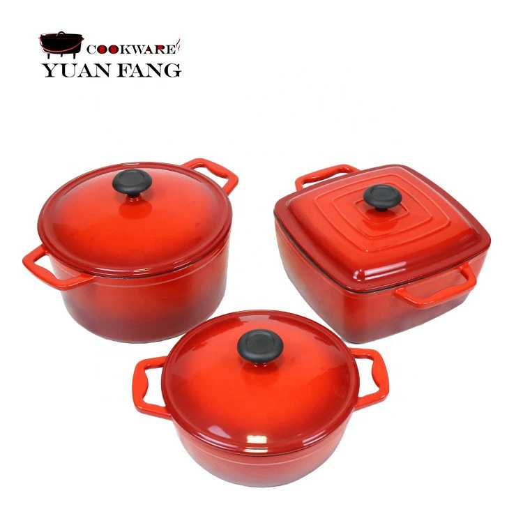 6 pieces red enamel cookware cast iron casserole set