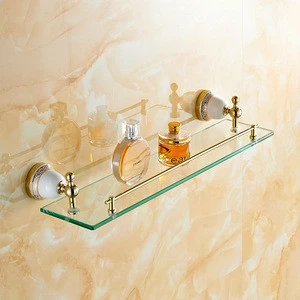 6606 Gold Plated Glass shelf Ceramic Bathroom Accessories Glass Shelves