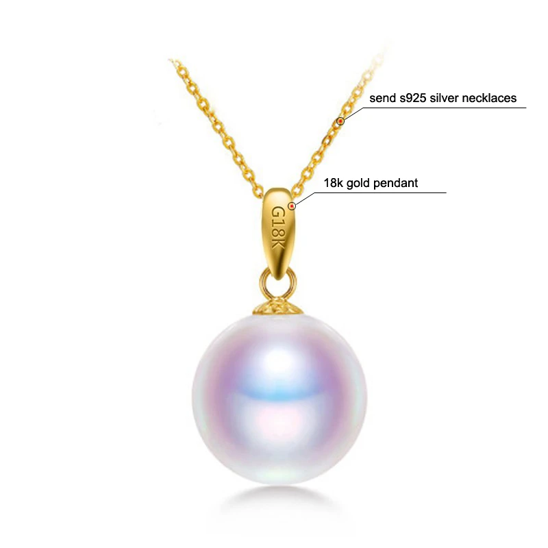 7.5-8mm 3A grade real 18K yellow gold round pearl pendant fashion real cultured freshwater pearl necklace