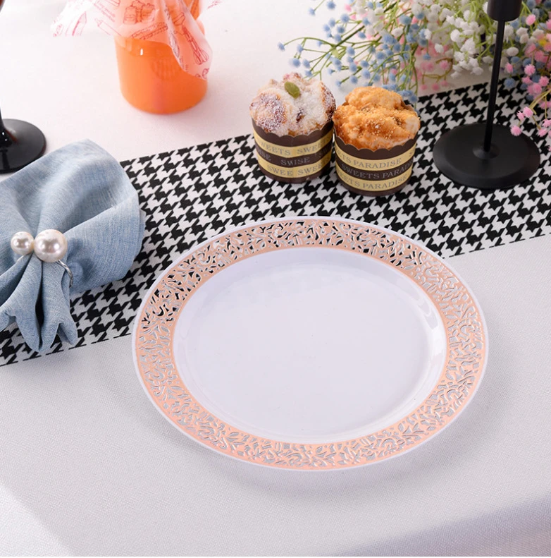7.5 Inch Rose Gold Hollow Plate Disposable Western Food Plate Party Wedding Party Tableware High-end Plate Dish