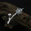 925 Sterling Sliver Cherry Sakura Design Crystal Flower Brooch For Women Jewelry