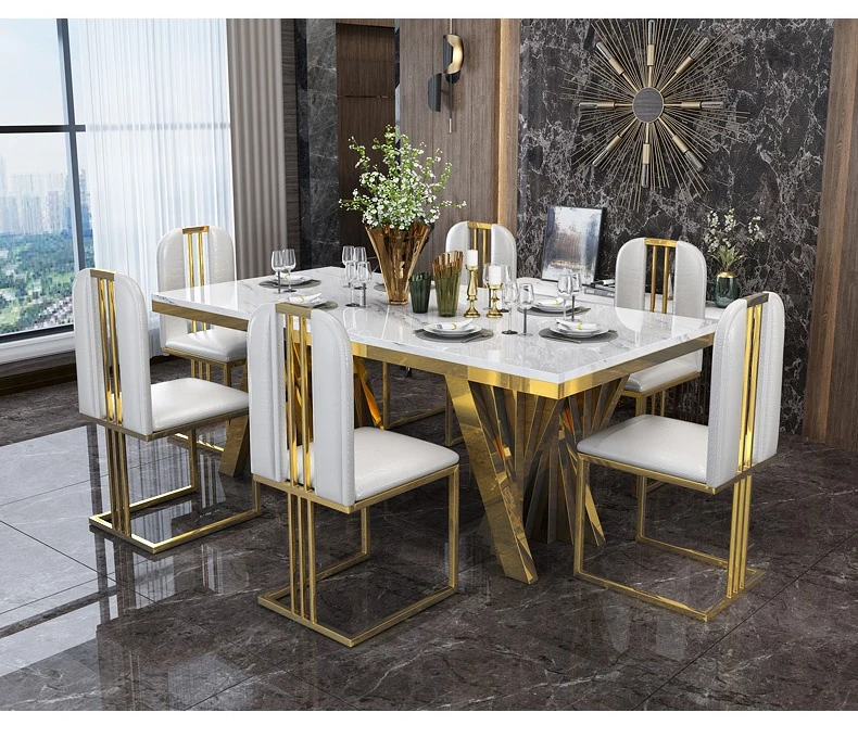 A8091 Gold stainless  steel luxury dining table set dining room furniture
