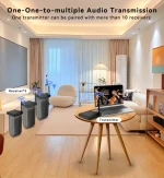 AKAudio 2.4G Wireless Digital Audio Transmitter and Receiver TX RX RCA Input and Output with 20 Meters Wide Range