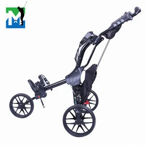 Aluminium alloy Golf Push Cart Swivel Foldable 3 Wheels Pull Cart Golf Trolley with Umbrella Stand Golf Cart