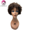 Angelbella Wholesale Short Kinky Curl Wig 8inch Brown Human Hair Wig Virgin Cuticle Aligned Hair Machine Made Wig
