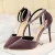 Import ankle strap thin high heel dress shoes low vamp women suede sexy sandals from China