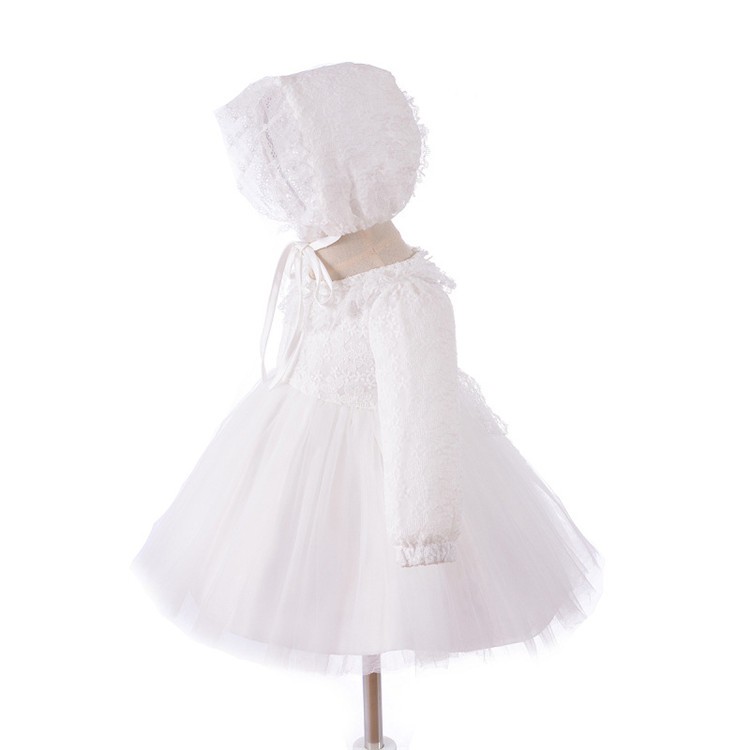 Baby Girl princess Flower Dress White Baptism Dress Newborn Girl  Christening Dress
