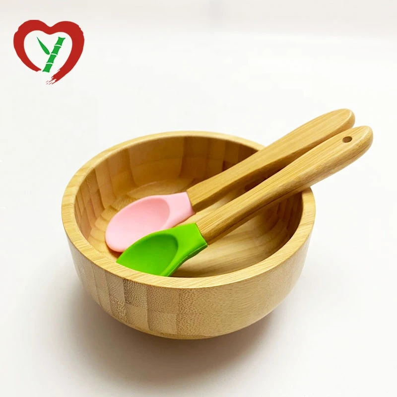 bamboo plate baby Bowl Spoon with Silicone Suction bambo baby products