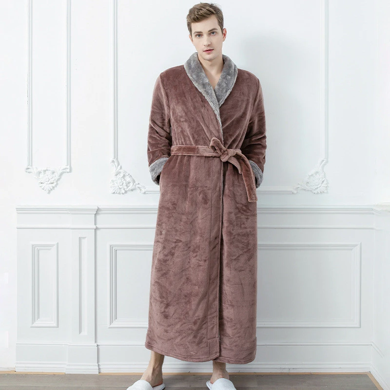 Bathrobe  Mens Pajamas Clothing Long Plush Soft Warm Fleece Bathrobe Robe Winter Sleepwear