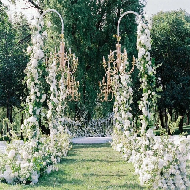 Beautuifl Outdoor Arch Wedding Stage Stand Backdrop Decor with wedding chandelier sunyu1123