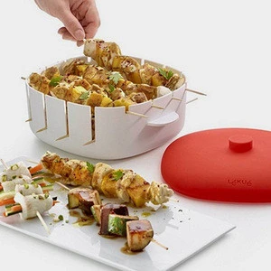 Bento box double microwave oven skewer box silicone heated bowl roasts bowl rack
