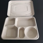 biodegradable disposable wheat straw fiber 5 compartments tray take-out box