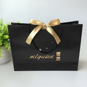 Black  Cardboard Luxury Shopping Paper Bag with Printed Logo