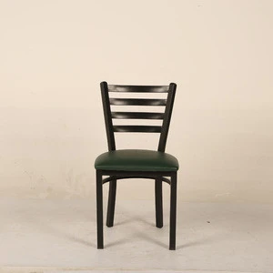 Black Ladder Back Dining Metal Restaurant Chair For Sale- Vinyl Seat