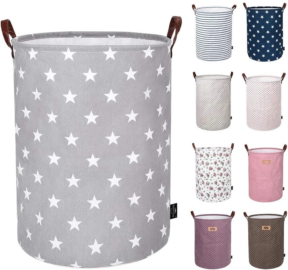 black printing cotton canvas cloth Collapsible laundry basket for storage with drawstring