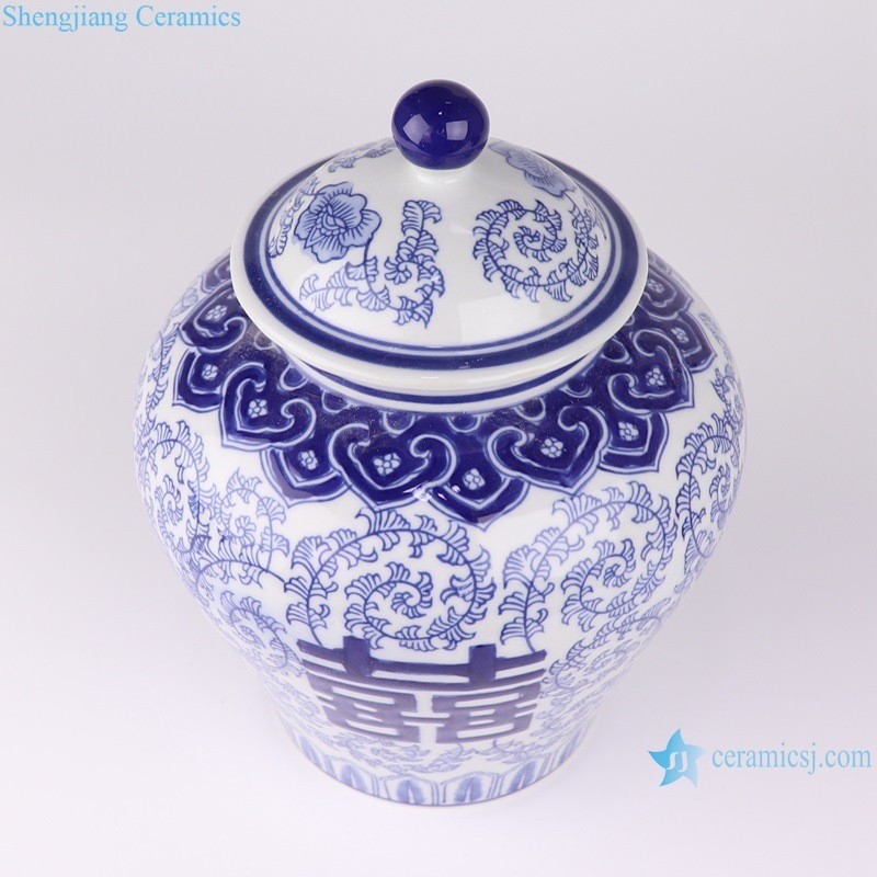 Blue and White Happy Word Grain General Pot General Altar