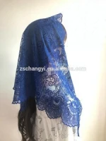 Blue Stylish Embroidery lace mantilla veils