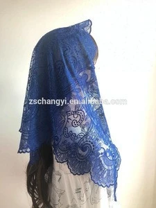 Blue Stylish Embroidery lace mantilla veils