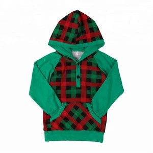 Boutique Green raglan sleeves hooded boy plaid sweater for kids