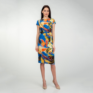 Bright Abstraction Printed Elegant Summer with Belt Bodycon Dress