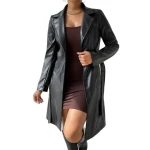 C CLOTHING 2024 Custom PU Leather Trench Coat Autumn Winter Overcoat For Women PU Long Coat For Women