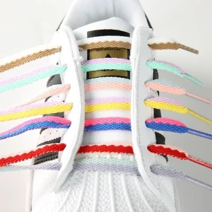 Candy colors flat 8mm width 100-180cm Colorful print shoe laces 2 colors mix flat fashion shoelaces for sneakers