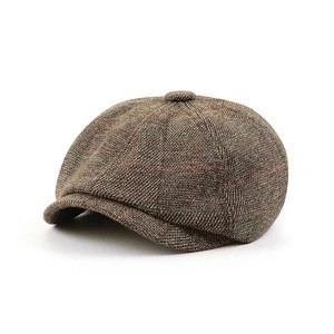Cap manufacturer High Quality Checked Ivy Newsboy Cap Wholesaleb Peaky Blinders Hat Men&#39;s Plaid Baker Boy Cap Hat Custom Logo