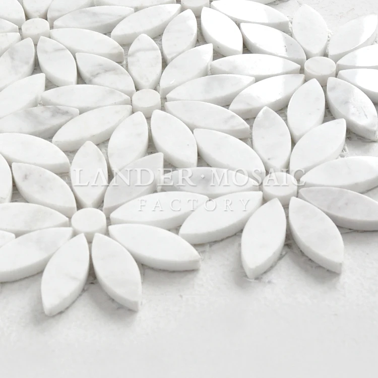 carrara white marble mosaic tile flower shape new design