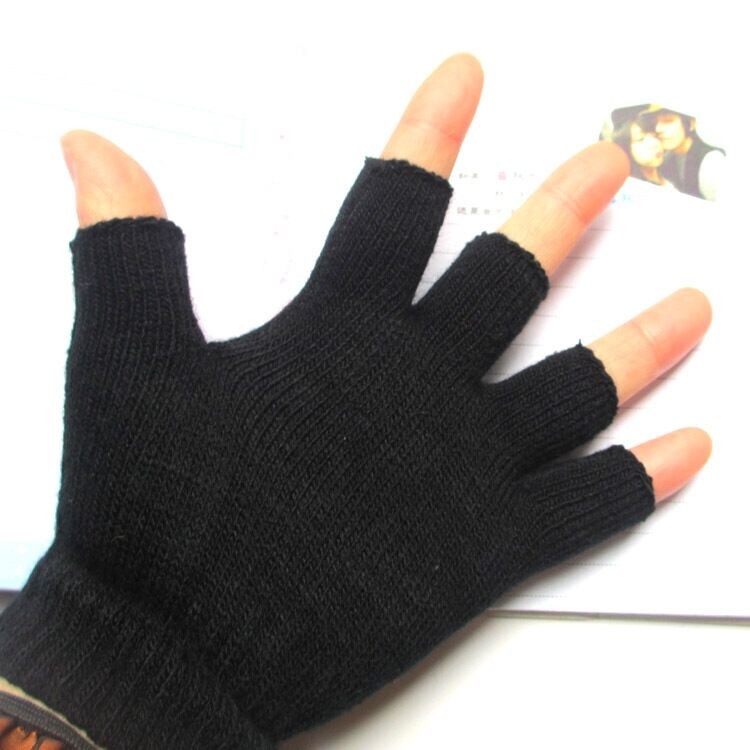 Cheap Men&#x27;s Acrylic Knit Fingerless Gloves Wholesale Black Knit Basic Gloves in Set of 5 Pairs