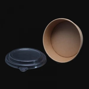 China professional Disposable salad packaging box food container Kraft Paper container noodles soup hot box With Paper Flat Lid