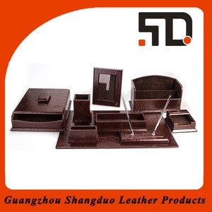 China Wholesale Gold Supplier Leather Office Desk Set Hotel Leather Products