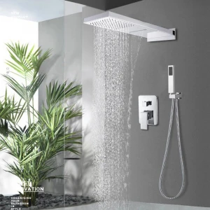 Chrome Shower Faucets Wall Mount 3 Function Bath Shower Faucet Set Waterfall Rainfall Shower Head Handshower Mixer Tap Bath