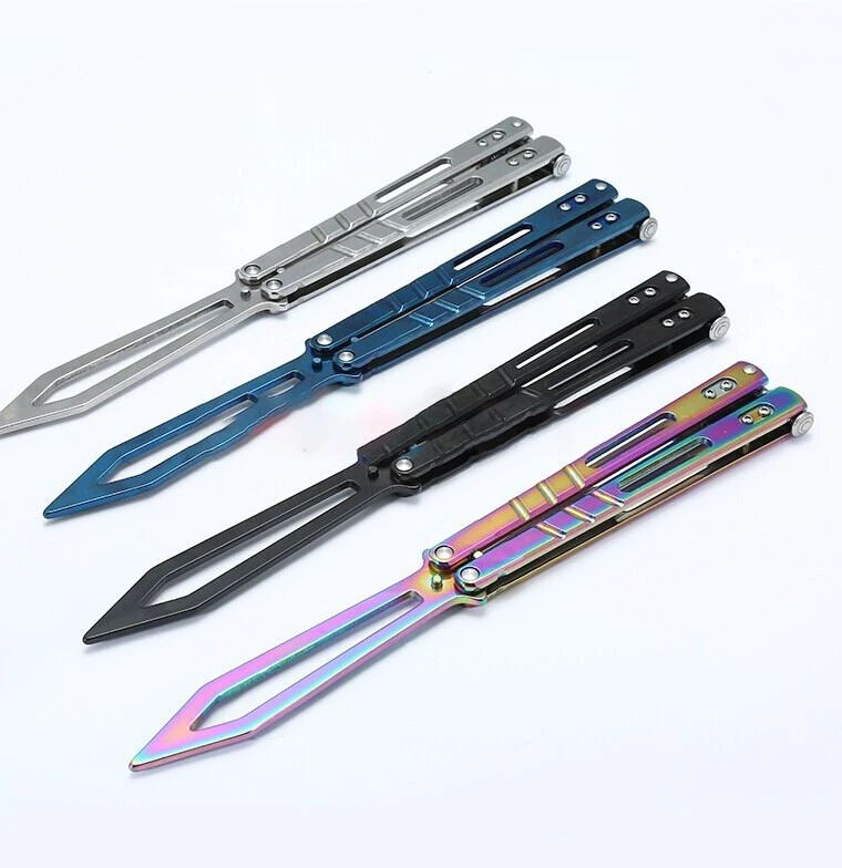 cnc grinding service for no Edge Stainless Steel Practice Butterfly Knife Folding Knife EDC Tool Outdoor Camping Knife
