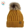 Cotton wool comfortable deep blue beanies with custom embroidery label knit muts own knit winter hat men pompom beanie