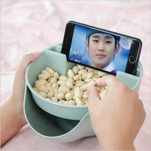 Creative plastic melon seeds nut bowl snacks dry fruit plate dish tray with mobile phone holder